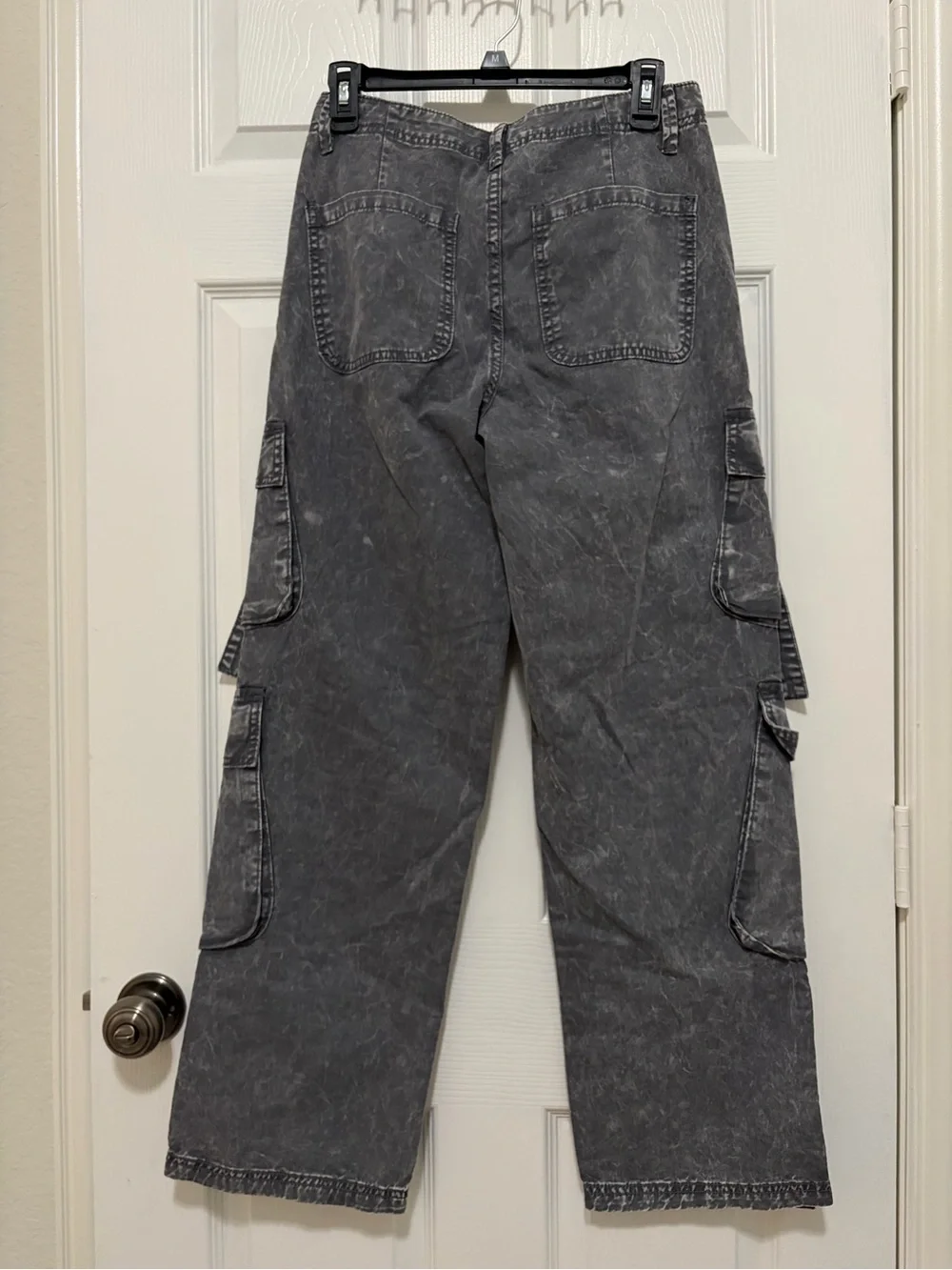 Angel Kiss Washed Charcoal Cargo Pants with Strap Details